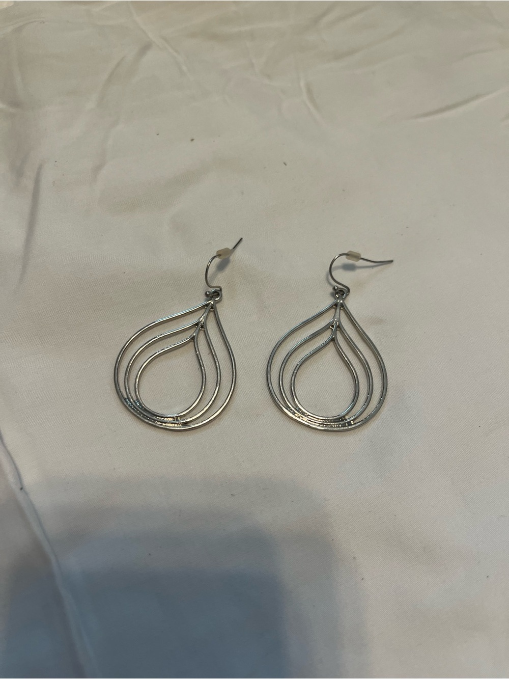 Silver Teardrop Layered Wire Hook Earrings